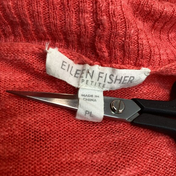 Eileen Fisher Open Front Linen Cotton Cardigan Sweater Womens PL Tangerine - Picture 7 of 10